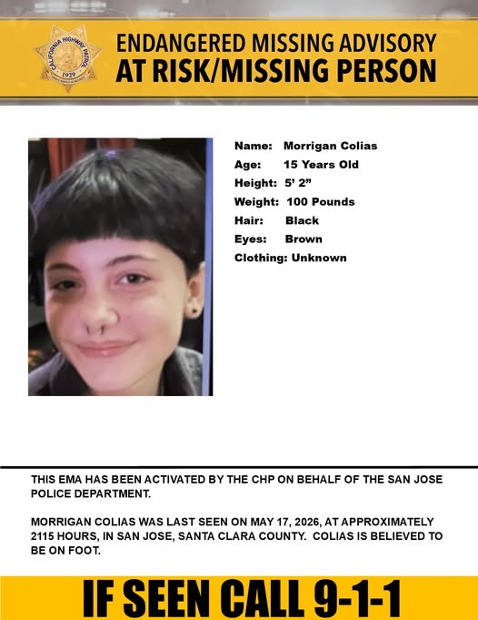 Morrigan Colias Missing San Jose, CA - Authorities Request Assistance In Search